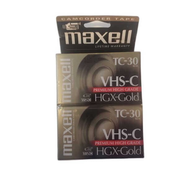 Maxell TC-30 VHS-C HGX Gold Camcorder Tapes Videocassette Pack of 2 NEW - Picture 1 of 3